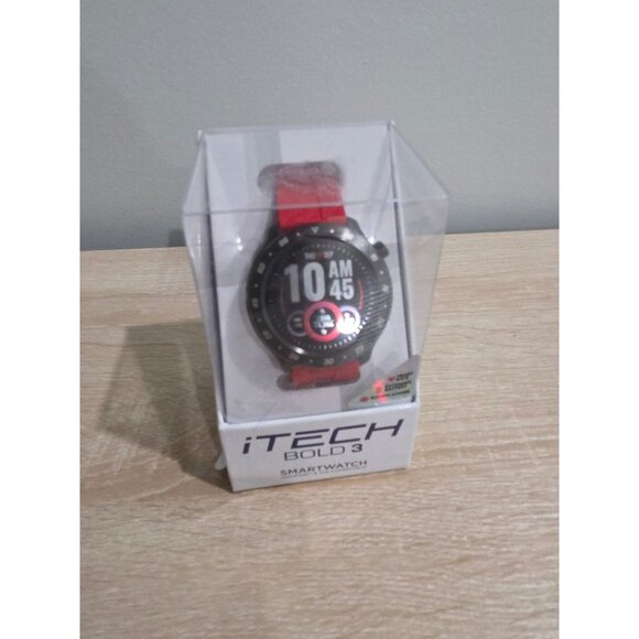 New in Box iTech Bold 3 Unisex Adult Smart Watch, Red, Silicone Strap - Picture 1 of 5